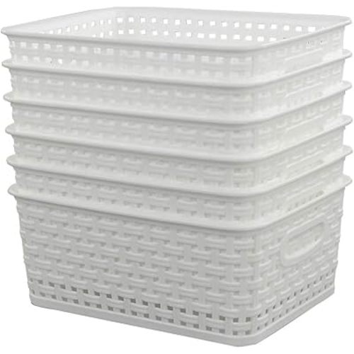 Pekky White Plastic Storage Basket, Kitchen Organizer, Set of 6