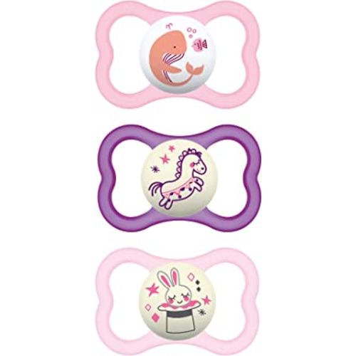 MAM Air Night & Day Baby Pacifier, for Sensitive Skin, Glows in The Dark, 3 Pack, 6-16 Months, Girl,3 Count (Pack of 1)