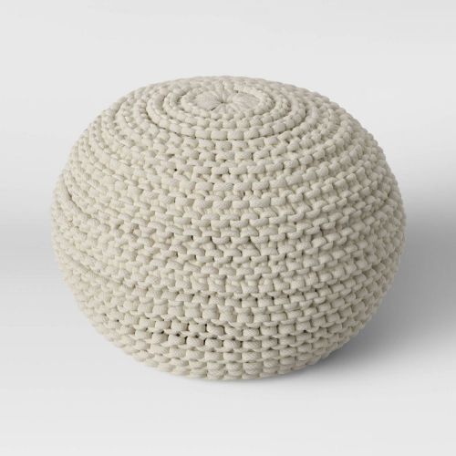 Cloverly Chunky Knit Pouf Cream - Threshold™: Round Cotton Footrest with Polystyrene Beads