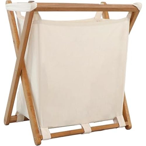Acacia Wood X-Frame Laundry Hamper, Folding Large Wooden Baskets with Handle, Sorter for Blankets Clothes Pillows Towels, 22'' Tall Natural-Beige