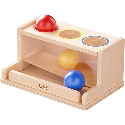 Dailyfunn Montessori Toys Object Permanence Box, Ball Tracker Drop Push Toy for Boy Girl Baby Toddler Kid Preschooler 1-3 Years Old