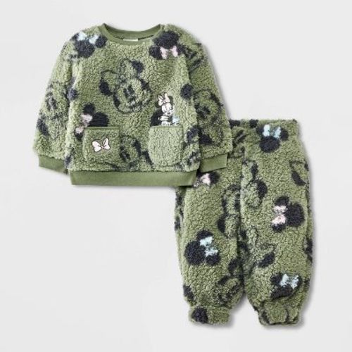 Baby Girls' Disney Minnie Mouse Faux Shearling Fleece Pullover and Pants Set - Teal, Size: 0-3M