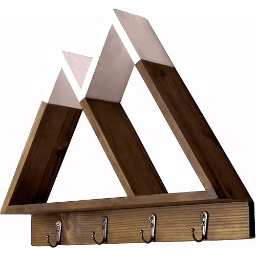 and & Delivered Mountain Shelf - Triangle Shelf for Mountain Adventure Nursery Wall Der, Floating Geometric Wooden Shelves with Ruic Wall Hooks for Cryals, Kids Bedroom, Livingroom & Entryway