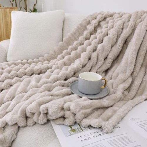 Kate Aurora Modern Lux Ultra Soft & Plush Ribbed Accent Throw Blanket - 50 in. W x 60 in. L - Beige