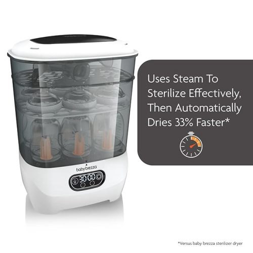 Baby Brezza Bottle Sterilizer and Dryer Advanced – Electric Steam Sterilization Machine Universal Sterilizing for All Bottles: Plastic + Glass Pacifiers Breast Pump Parts - HEPA Filtration - White