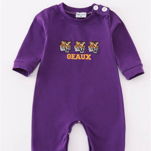 Purple geaux embroidery boy romper – HoneyBean
