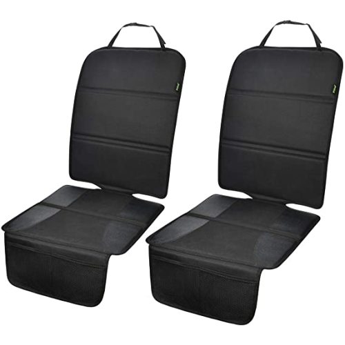 Car Seat Protector, 2 Pack Auto Seat Protectors for Child Car Seat with Thick Padding, Seat Cover Mat for Under Baby Seat to Protect Leather Seats, Black - Pure Black