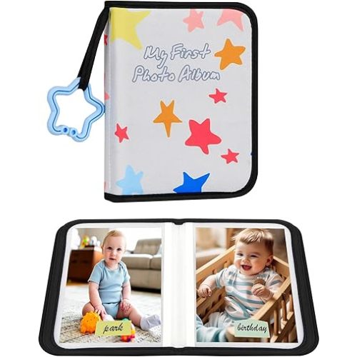 Baby's My First Photo Album for Baby Holds 21 4x6 Photos, Baby Photo Album Soft Cloth Family Book, My First Family Album for 4x6 Baby Shower Kids Toddlers Family Pictures, Toddler Photo Album (Black)