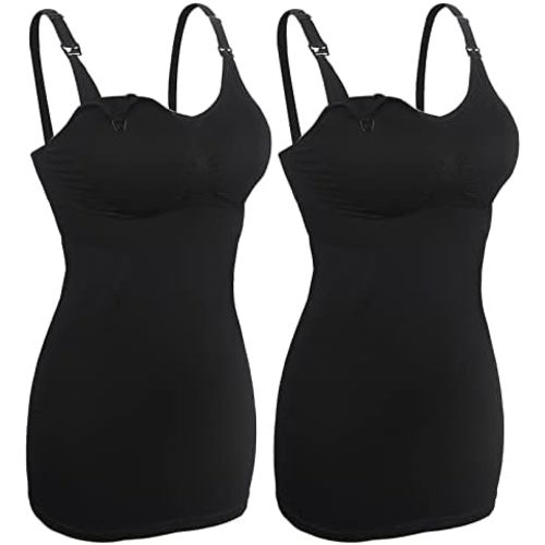 iloveSIA 2-Pack Seamless Nursing Cami Tank Tops with Built-in Bra – Comfortable, Soft & Breathable for Pregnancy & Postpartum
