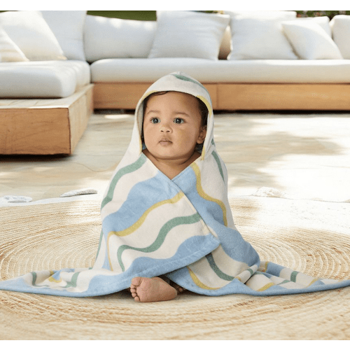 Wave Stripe Baby Beach Hooded Towel UPF 50+