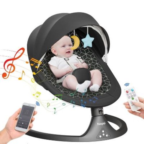 Napei Electric Baby Swing for Infants and Toddlers,with Bluetooth Music , 2 Seat Position, 5 Swing Angles with Gentle Speed-Gray
