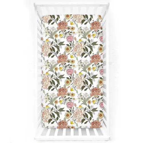 Crib Sheets HNHUAMING Neutral Baby Crib Fitted Sheets, Ultra Soft & Breathable 52 X 28 inch Crib Sheet Snug Fits for Standard Crib Mattress, Vintage Floral