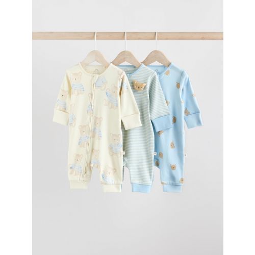 Blue Baby Bear Print Sleepsuits 3 Pack (0-3yrs)
