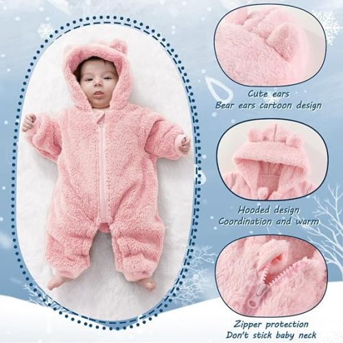 AiWMGL Newborn Baby Bear Onesie Outfit Suit Girls Boys Fleece Jumpsuit Romper Hooded Winter Snowsuit Clothes