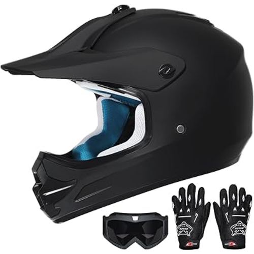 Youth Dirt Bike Helmet DOT Approved, Kids Motocross Full Face Helmet with Adjustable Goggles Riding Gloves & Storage Bag, Off-Road Sport Gear Set for Boys Girls ATV UTV