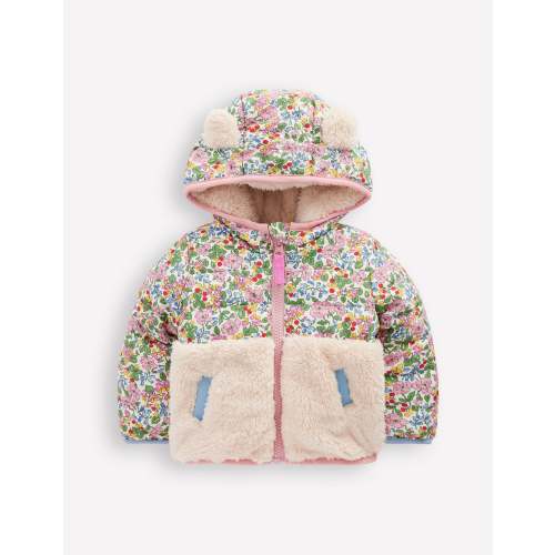 Mixed Borg Jacket-Ivory Berry Floral