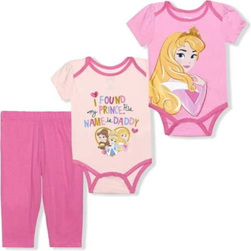Disney Princess Baby Girls Bodysuit & Pants (Infant Girls) 3 Piece Outfit Set, Sizes 0-24 Months