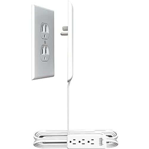 Sleek Socket - The Original & Patented Ultra-Thin Outlet Concealer with Cord Concealer Kit, 3 Outlet Power Strip, 8-Foot Cord, Universal Size, UL Certified (Ideal for Livingrooms & Bedrooms)