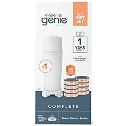 Diaper Genie Registry Gift Set | Includes Diaper Genie Complete Diaper Pail, 8 Refill Bags, 1 Carbon Filter | 1 Year Supply