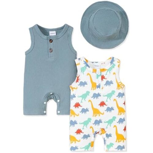 NZRVAWS Newborn Baby Boy Clothes Infant 0 3 6 9 12 Months Romper Sleeveless Jumpsuit 3PC Bodysuit Hat 3PC