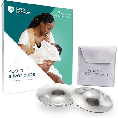 Koala Babycare The Original Silver Nursing Cups - Nipple Shields for Breastfeeding Newborn - Breastfeeding Essentials - Protect and Soothe - Tri-Laminate Silver - Standard Size