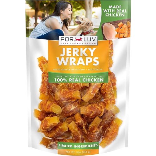 Dog Treats, Chicken & Sweet Potato Jerky Wraps, Made with Real Chicken, 16 Ounces, Rawhide Free, Healthy, Easily Digestible, Long Lasting, High Protein Dog Treat, Satisfies Dog's Urge to Chew