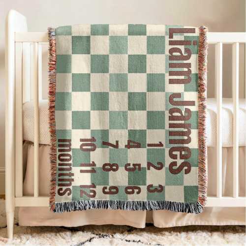 Custom Milestone Blanket Boys Checkered Personalized Baby Name Blanket Customized Baby Blanket Baby Growth Chart Photo Prop Newborn Gift
