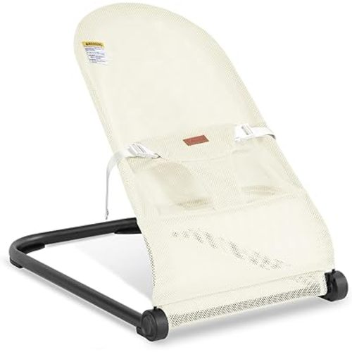 Baby Bouncer,Baby Bouncer Seat,Portable Infant Bouncer with 3-Point Safety Harness,Ergonomic Bouncy seat, Newborns Bouncer for Babies 0-6 Months up to 20lbs,ASTM-Certified(Mesh Beige)