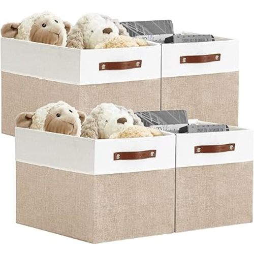 DECOMOMO Kallax Storage Cubes -13x15x13 Storage Bins, Baskets for Organizing Shelves (Beige and White, 4-Pack)