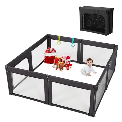 Doradotey Baby Playpen, Shape Adjustable Large & Small Playard for Toddlers, Foldable Playpen Baby Fence Indoors Play Center Yards, Breathable Mesh Anti-Fall Play Pens(71x79 Black)