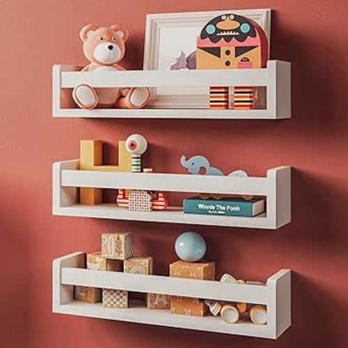NATURE SUPPLIES Set of 3 White Floating Shelves for Wall, Kids Bookshelf for Bedroom, Book Shelf for Kids Rooms, Nursery Book Shelves, Nursery Shelves for Wall