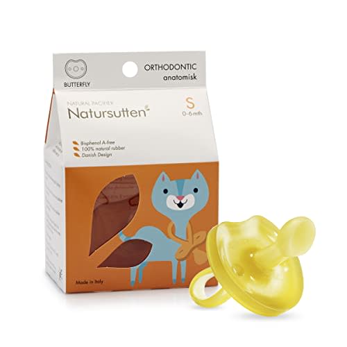 Natursutten Orthodontic Pacifier 0-6 Months - Natural Rubber Pacifier - Eco-Friendly, BPA-Free Newborn Pacifier - Butterfly - Made in Italy - 1 Piece