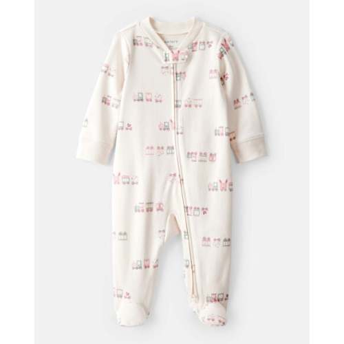 Baby Girl Train Print 100% Cotton Long-Sleeve Snug Fit Sleep & Play Pajamas - Cream - Carter's | Carter's