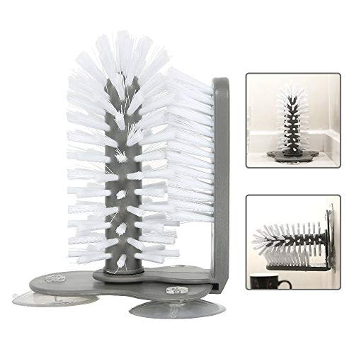 Pawaca Bottle Cleaning Brush Glass Cup Washer for Sink with Suction Base, Cup Cleaner Brush for Beer Cup, Long Leg Cup, Red Wine Glass and More Bar Kitchen Sink Home Tools Grey