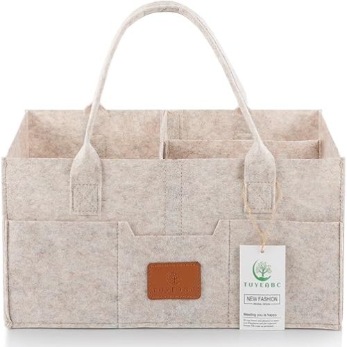 Baby Diaper Caddy - Enlarge Nursery Storage Bin and Car Organizer for Diapers and Wipes - Storage Basket for Newborn Essentials, Gift for Baby Shower and Registry Must(Oatmeal)