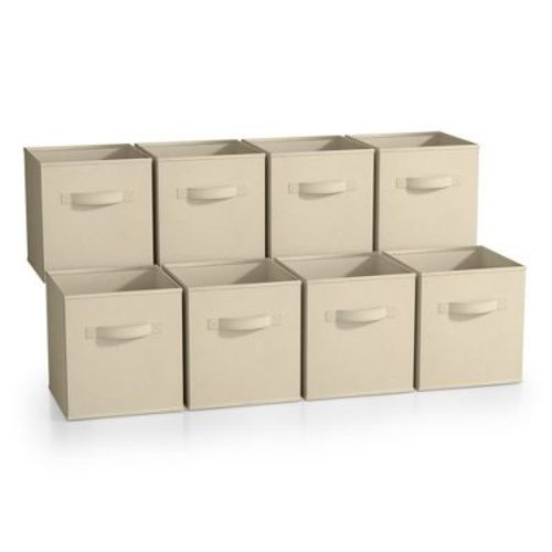 Sorbus 8 Pack 11 Inch Foldable Storage Cubes With Handles- For Organizing Home, Shelves, Nursery, Playroom, Closet And More (beige)