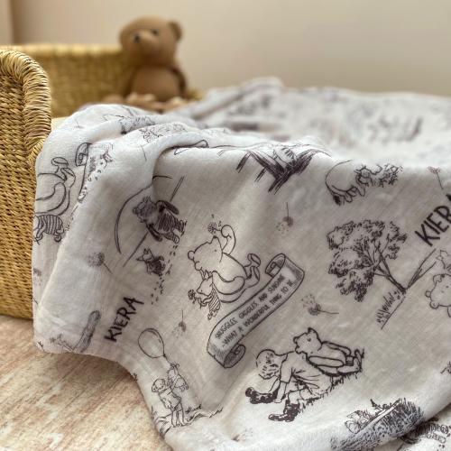 Winnie the Pooh Baby Blanket Personalized Newborn Gift Velveteen Minky Woodland Nursery Decor Keepsake Blanket New Baby Shower Present
