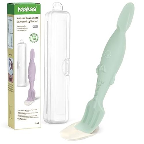 haakaa Baby Diaper Cream Spatula, NoMess Dual-Ended Silicone Diaper Rash Cream Applicator with Hygienic Case, Butt Spatula for Baby, Pastel Green