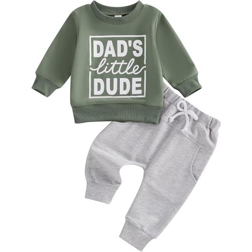 Kupretty Toddler Baby Boy Fall Winter Clothes Letter Graphic Long Sleeve Sweatshirt Pullover Tops + Joggers Pants Outfit Set