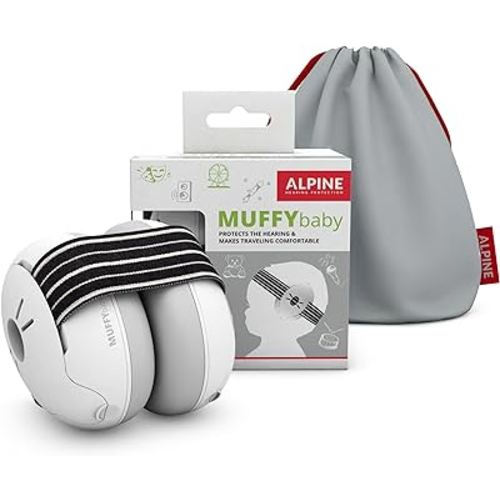 Alpine Muffy Baby Ear Protection for Babies and Toddlers up to 36 Months - CE & ANSI Certified - Noise Reduction Earmuffs - Comfortable Baby Headphones Against Hearing Damage & Improves Sleep - Black