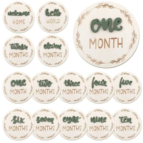 Baby Monthly Milestone Cards Sign, 3D Baby Milestone Signs Baby Growth Cards Double Sided Milestone Wooden Circles for Baby Boy Girls 1-12 Months Baby Milestone Pictures
