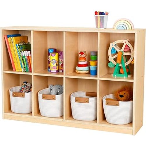 8-Compartment Backpack Wooden Storage Cabinet - Kids Toy Storage Organizer - Bookshelf for Classroom, Playroom, Kindergarten, Living Room, Office
