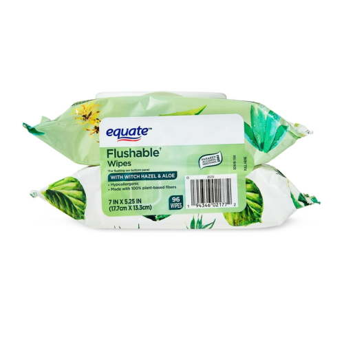 Equate Hypoallergenic Flushable Wet Wipes with Witch Hazel & Aloe, 96 Wipes, 2 Pack