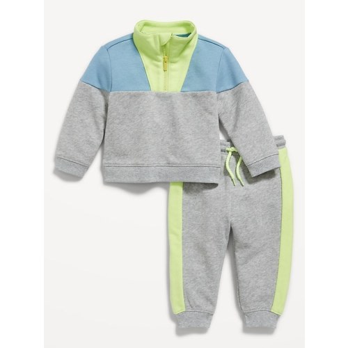 Unisex Color-Block Quarter-Zip Sweatshirt and Sweatpants Set for Baby, 6-12 months