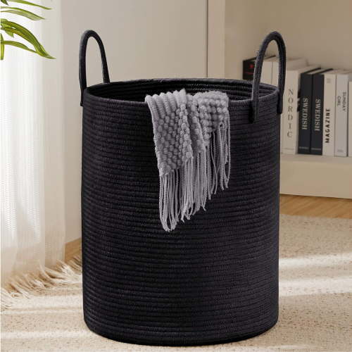 Jute Rope Laundry Hamper Basket, Tall Laundry Basket, Baby Nursery Hamper for Blanket Storage for Bedroom