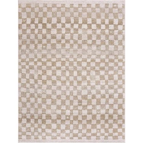 Benjy Modern Checkered Area Rug - Contemporary Geometric Carpet for Living Room, Bedroom, Kids Room, Nursery - Cream, Gold - 5'3" x 7' (5x7)