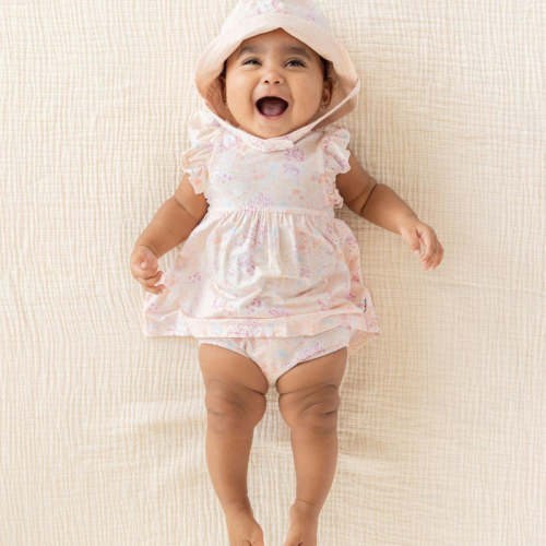 coral floral modal magnetic little baby dress + diaper cover set