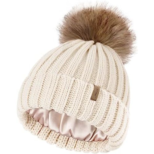 FURTALK Toddler Beanie Satin Lined Baby Boys Girls Winter Hats Pom Pom Beanies for Kids