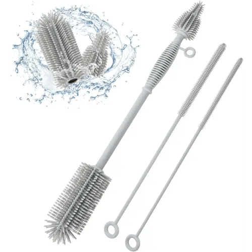 Baby Bottle Brush and Straw Cleaner Brush Set, Extra Long Double-Ended Soft Silicone Brush Cleaner for Baby Bottles, Water Bottles, Cups, Breast Pumps, Detachable & Hangable
