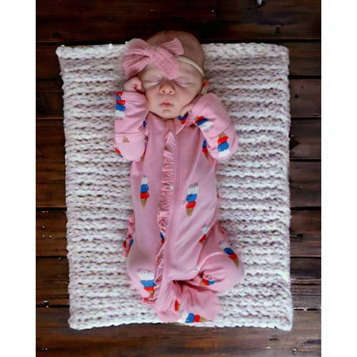 2-Way Ruffle Zip Footie, Pink Ice Cream